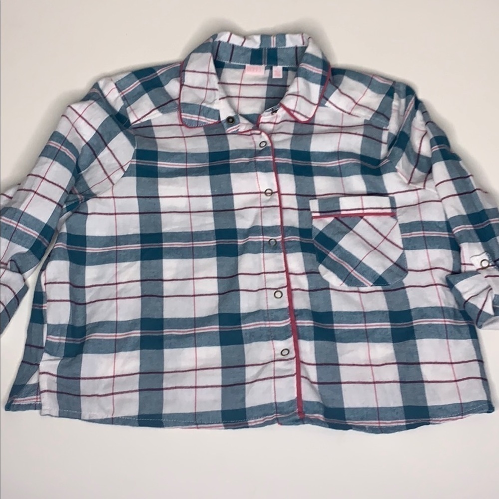 Make & Model Plaid Tab Sleeve Button leisure blue pajama Top small women’s - Picture 4 of 8